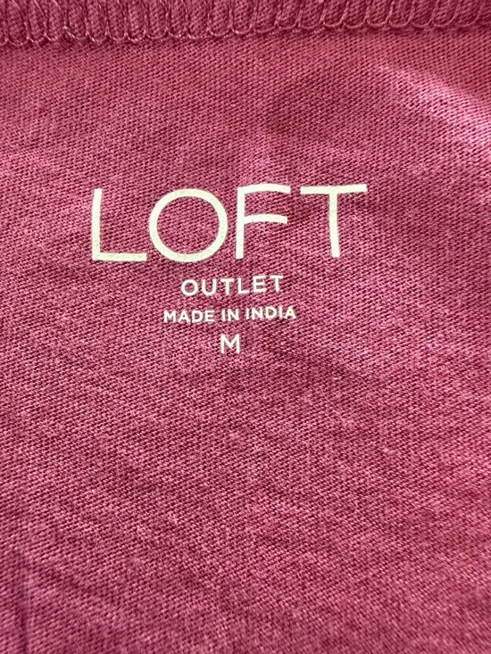 LOFT Outlet Lace Yoke Top Mauve Quarter Sleeve Cotton Tee Size M - Picture 2 of 7
